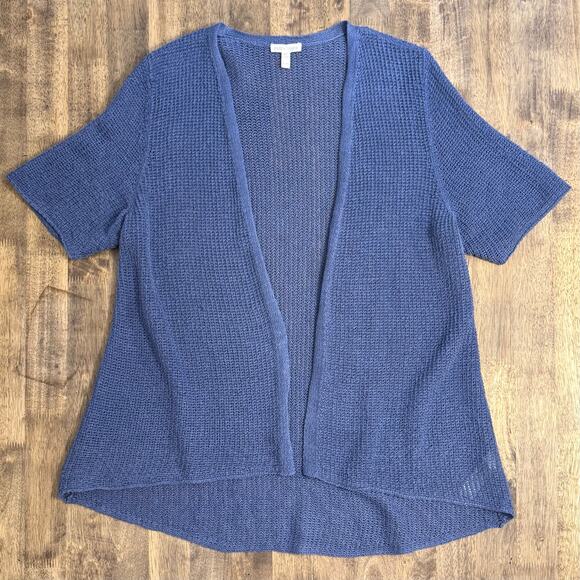 Eileen Fisher Women’s 100% Organic Linen Open Knit Short Sleeve Sweater Blue XL - Picture 3 of 9